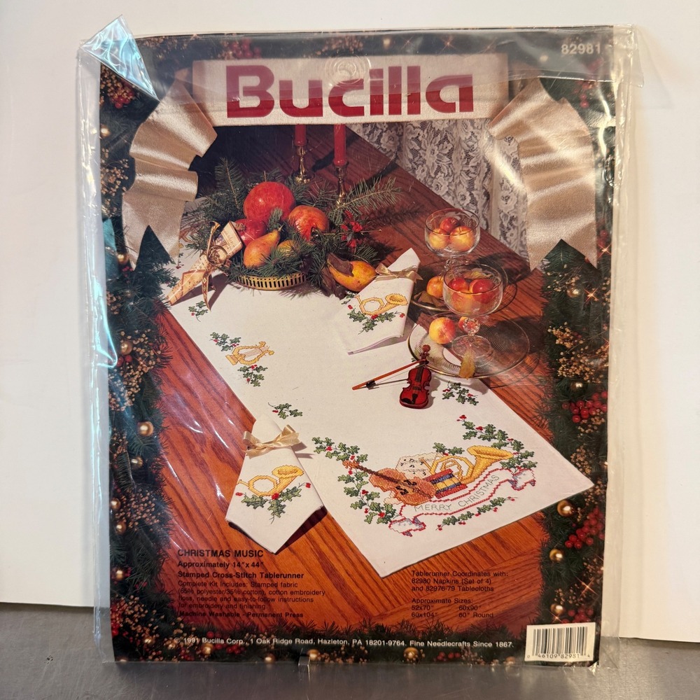 Bucilla Christmas Music Stamped Cross Stitch Tablerunner Kit 82981 Holiday New